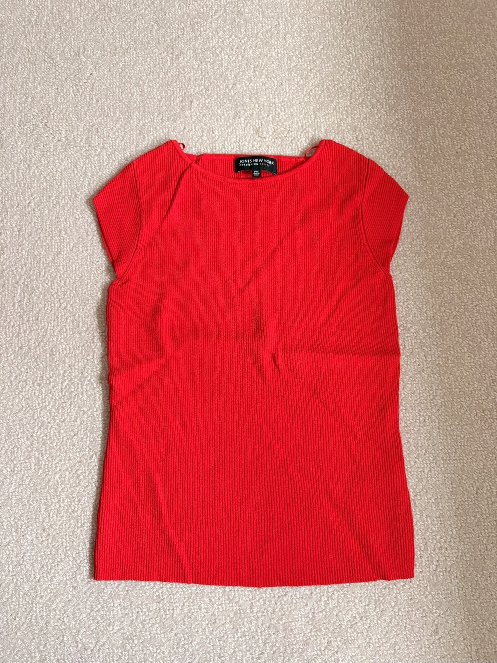Jones New York Bright Red Ribbed Cap-Sleeve Top
